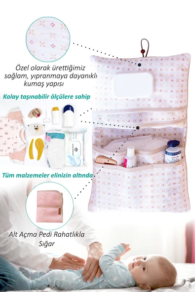 Anne Bebek Bakım Çantası Yenidoğan Alt Açma Değiştirme Düzenleyici Çantası Organizer Solid P.Pembe - Resim 6