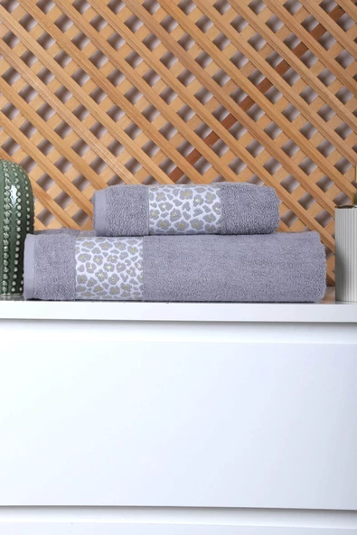 2 Parça Jakarlı Kadın-Erkek Banyo Havlu Takımı Leo 90x150 Cm - 3