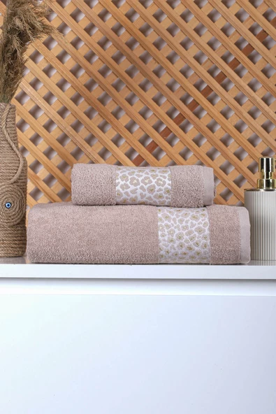 2 Parça Jakarlı Kadın-Erkek Banyo Havlu Takımı Leo 90x150 Cm - 2