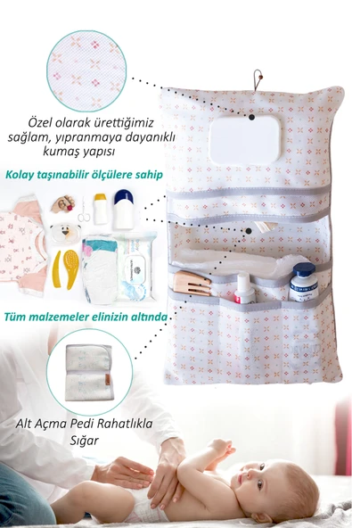 Anne Bebek Bakım Çantası Yenidoğan Alt Açma Değiştirme Düzenleyici Çantası Organizer Solid Ç.Yeşili - Resim 6