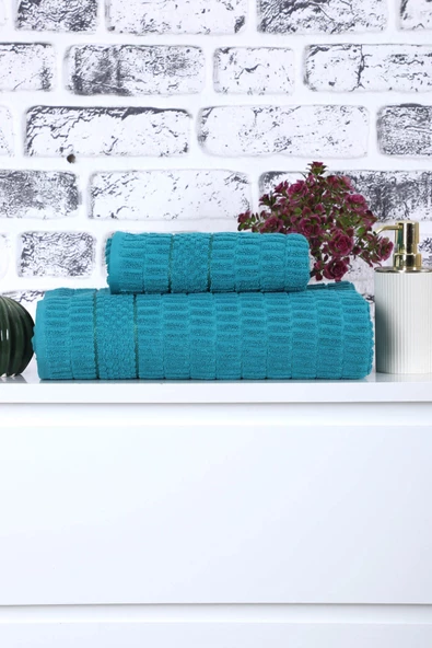 2 Parça Jakarlı Renkli Kadın-Erkek Banyo Havlu Takımı 90x150 Cm - 4