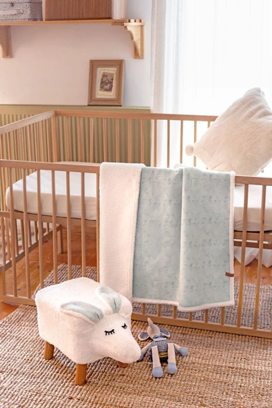 Fluffy Bebek Battaniyesi 80x100 Solid Ç.Yeşil Kundak Puset Çift Taraflı Koyun Tüyü Battaniye 100x80 - Resim 5