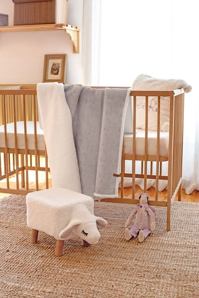 Fluffy Bebek Battaniyesi 80x100 Solid Gri Kundak Puset Çift Taraflı Koyun Tüyü Battaniye 100x80 - 5