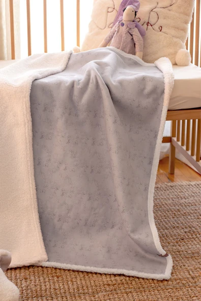 Fluffy Bebek Battaniyesi 80x100 Solid Gri Kundak Puset Çift Taraflı Koyun Tüyü Battaniye 100x80 - 6