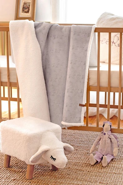 Fluffy Bebek Battaniyesi 80x100 Solid Gri Kundak Puset Çift Taraflı Koyun Tüyü Battaniye 100x80