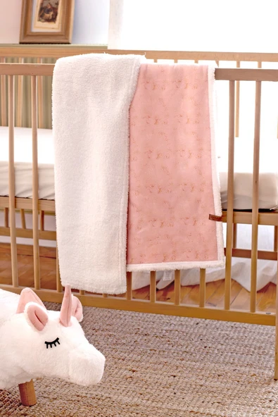 Fluffy Bebek Battaniyesi 80x100 Solid Pudra Kundak Puset Çift Taraflı Koyun Tüyü Battaniye 100x80 ürün görseli 1