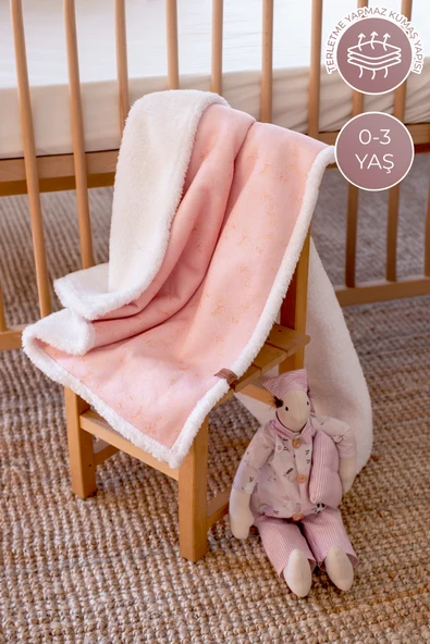 Fluffy Bebek Battaniyesi 80x100 Solid Pudra Kundak Puset Çift Taraflı Koyun Tüyü Battaniye 100x80 - Resim 2