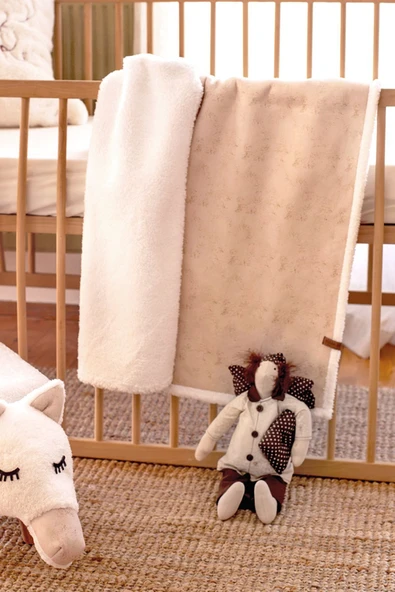 Fluffy Bebek Battaniyesi 80x100 Solid Bej Düz Kundak Puset Çift Taraflı Koyun Tüyü Battaniye 100x80 ürün görseli