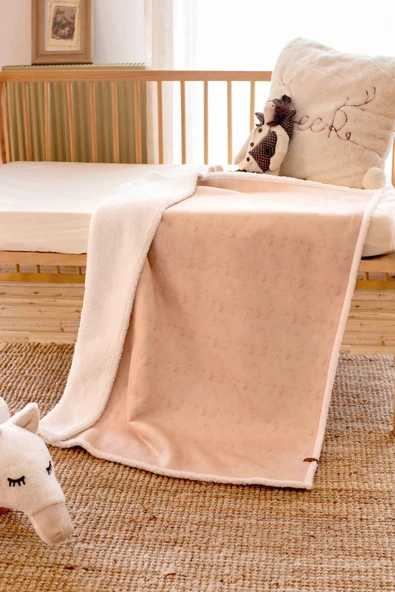 Fluffy Bebek Battaniyesi 80x100 Solid Bej Düz Kundak Puset Çift Taraflı Koyun Tüyü Battaniye 100x80 - Resim 3