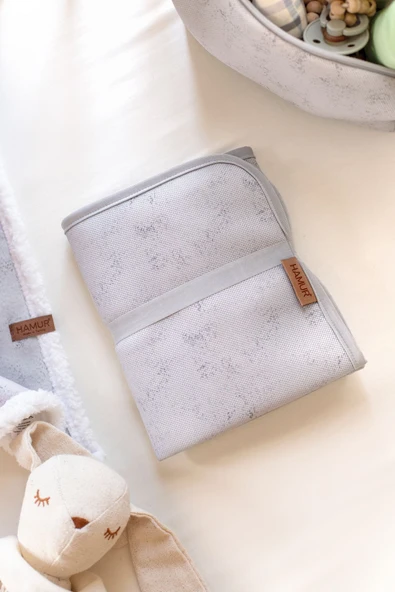 Anne Bebek Bakım Örtüsü Yenidoğan Alt Açma Değiştirme Solid Gri Organizer Pedi Minderi Çift Taraflı ürün görseli 1