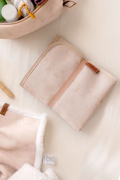 Anne Bebek Bakım Örtüsü Yenidoğan Alt Açma Değiştirme Solid Bej Organizer Pedi Minderi Çift Taraflı ürün görseli 1