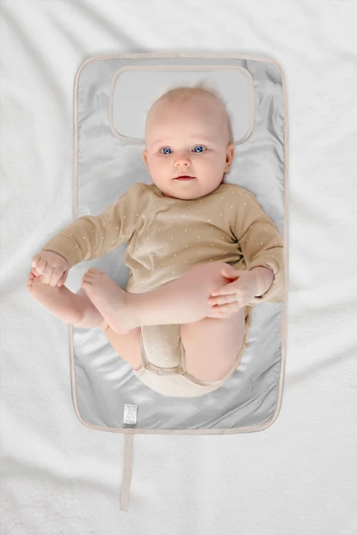 Anne Bebek Bakım Örtüsü Yenidoğan Alt Açma Değiştirme Solid Bej Organizer Pedi Minderi Çift Taraflı - Resim 5