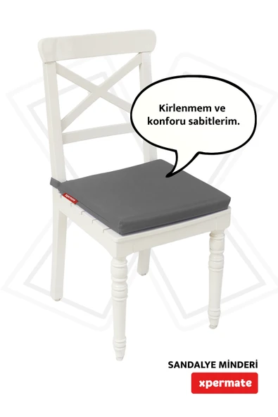 XPERMATE Sandalye Minderi Su İtici, UV-Güneş Dayanımı 40x40x4 Cm Sünger, Fermuar, Bağcıklı Antrasit - 1