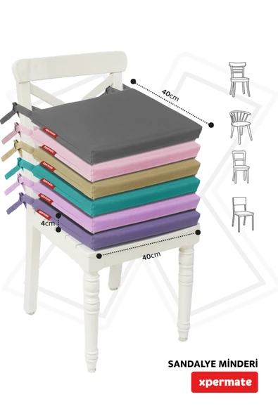 XPERMATE Sandalye Minderi Su İtici, UV-Güneş Dayanımı 40x40x4 Cm Sünger, Fermuar, Bağcıklı Antrasit - 4