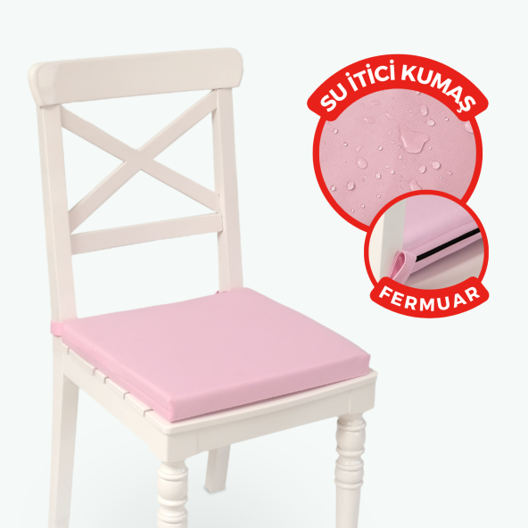 XPERMATE Fermuarlı Sandalye Minderi Su İtici Kumaş 40x40 cm Sünger Sandalye Minderi Bağcıklı Pembe