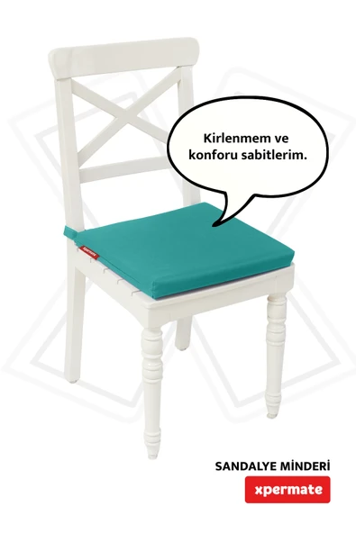 XPERMATE Sandalye Minderi Su İtici, UV-Güneş Dayanımı 40x40x4 Cm Sünger, Fermuar, Bağcıklı Turkuaz ürün görseli