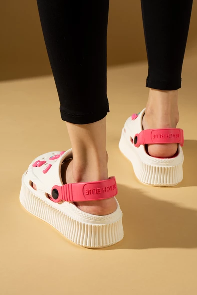 Pembe Potin Yüksek Taban Jibbitzli Eva Comfort Kadın Sandalet DNZ224-24BejFuşya - 3