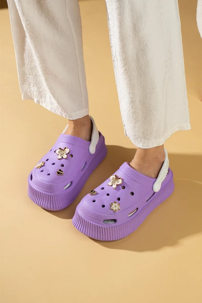 Pembe Potin Yüksek Taban Altın Tokalı Eva Comfort Kadın Sandalet DNZ225-24 - 5