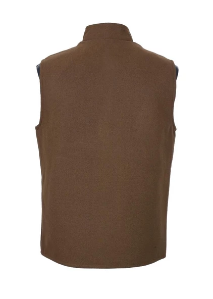 Kaşe Kumaş Fermuarlı Erkek Yelek Taba Renk - 3