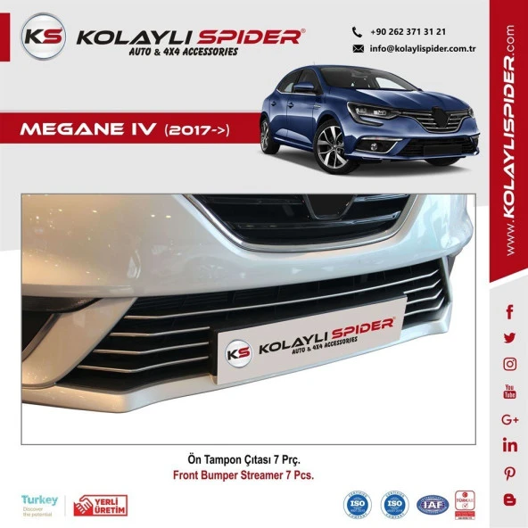 Renault Megane 4 için Hatchback-Sedan Ön Tampon Çıtası 7 Parça Krom 2017 Ve Sonrası ürün görseli 1