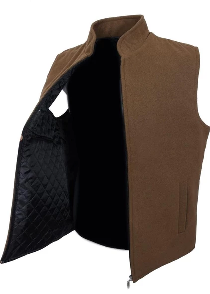 Kaşe Kumaş Fermuarlı Erkek Yelek Füme Renk - 3