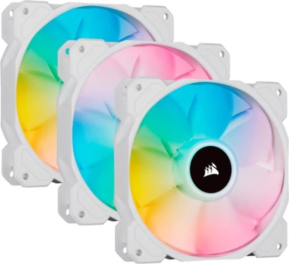 CORSAIR FAN-CO-9050137-WW iCUE SP120 RGB ELITE Performance 120mm White PWM Fan - Triple Pack with Lighting Node CORE