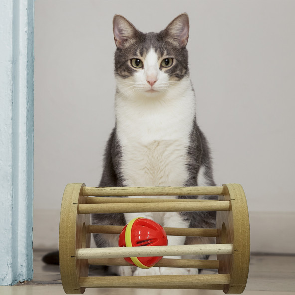 Tineke  Ahşap kafesli çıngıraklı kedi oyuncağı eğlecesi 1 adet