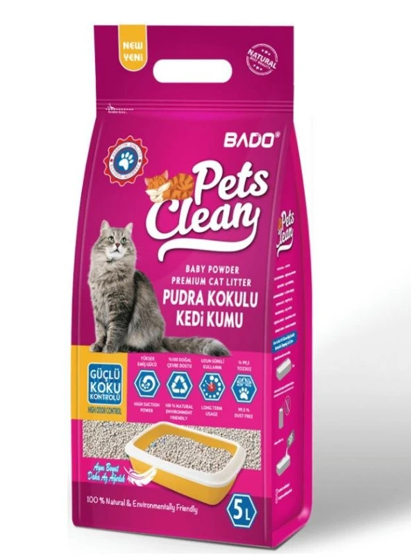 Bado Pets Clean Bebek Pudrası Kokulu Kedi Kumu 5 L