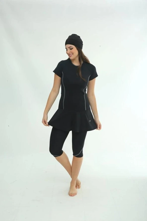 BirolGaye Tesmay 2470 Siyah Kısa Kol Havuz Mayo - Resim 4