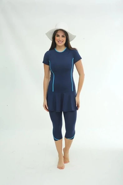 BirolGaye Tesmay 240 Lacivert Kısa Kol Havuz Mayo - Resim 4