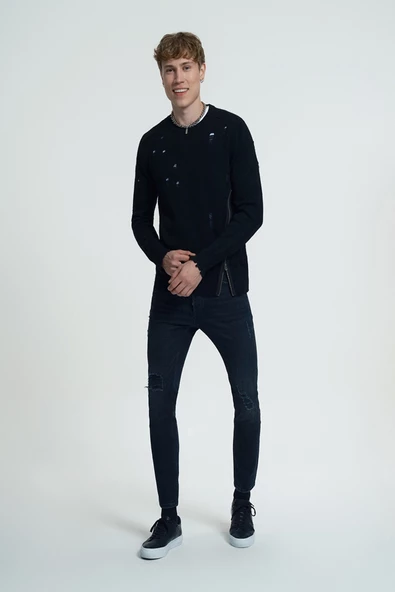 Loft 2034663 Siyah Erkek Justin Skinny Fit Yırtık Detaylı Kot Pantolon ürün görseli 1