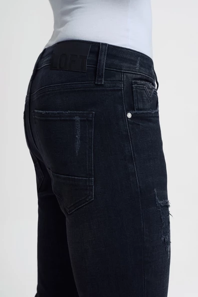 Loft 2034663 Siyah Erkek Justin Skinny Fit Yırtık Detaylı Kot Pantolon - Resim 5