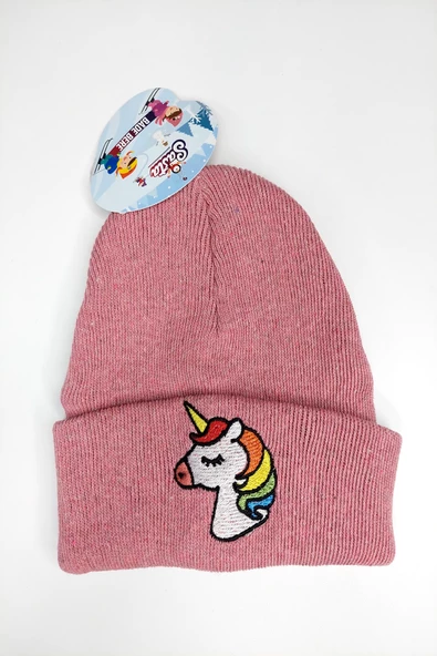 Hanece Kids Pembe Ünicorn Nakışlı Kız Çocuk Bere