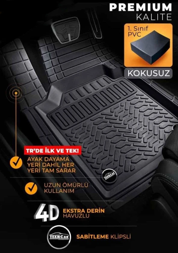 Hyundai Coupe Havuzlu için Universal Paspas Krom Siyah Renk - 4