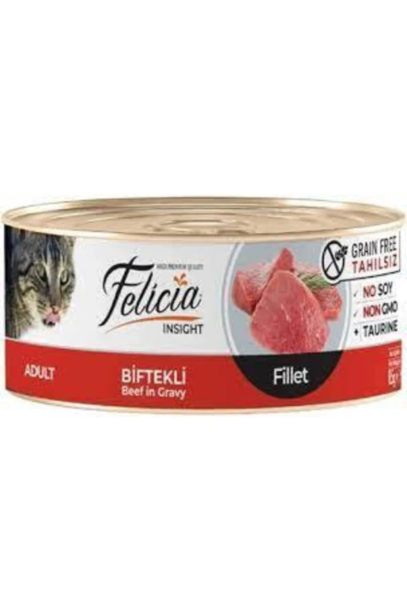 Felicia Kedi Konservesi Biftekli Fileto Tahılsız Kedi Maması 85 G x 12 adet