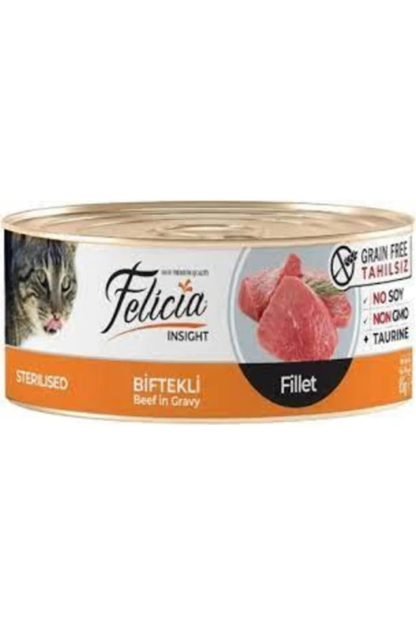 Felicia Kısır Kedi Konservesi Biftekli Fileto Tahılsız Sterilised 85 Gr x 24 adet