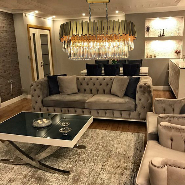 Luxury Preimum Profilo Oval 80 Lik Lüks Kristal Taşlı Salon ve Avizesi - 3