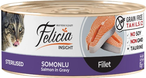 Felicia Kısır Kedi Konservesi Somonlu Fileto 85 Gr x 12 adet