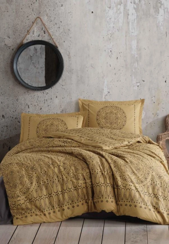 Clasy Ranforce Nevresim Takımı Çift Kişilik Merit V1 Hardal ürün görseli