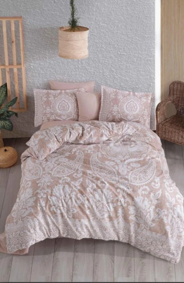 Clasy Ranforce Nevresim Takımı Çift Kişilik Ventana V1 Bej ürün görseli