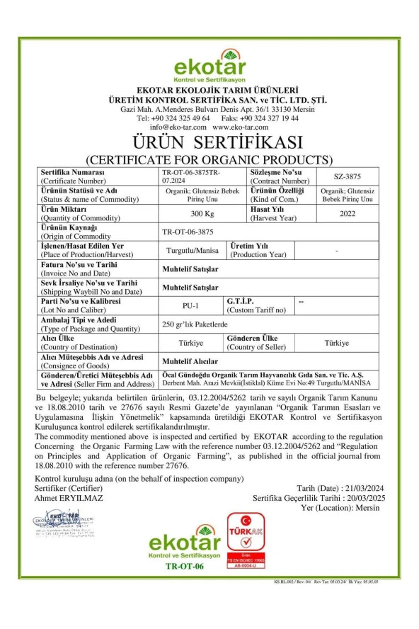 Organik Glutensiz Bebek Pirinç Unu 250 gr - 2