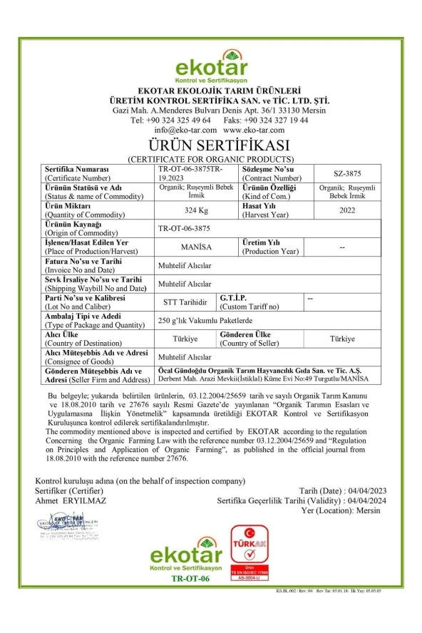 Organik Bahçe Organik Bebek Irmik 250 Gr - 3