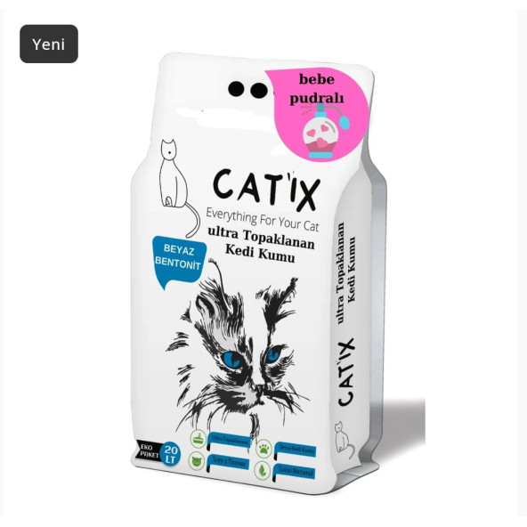 Cat'ix 20lt Beyaz Bentoint Pudra Kokulu Ince Taneli Kedi Kumu Ultra Topaklama