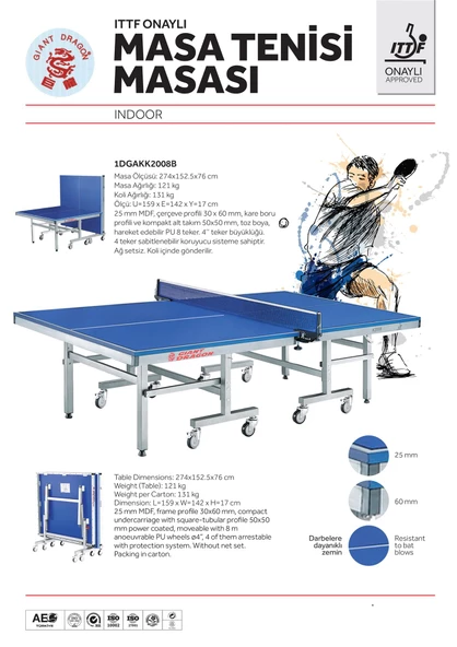 DONGXING ITTF ONAYLI MASA TENİSİ MASASI -1DGAKK2008B - 3