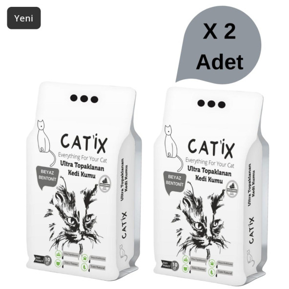 Catix Aktif Karbonlu 10 lt X 2 adet bentonit kedi kumu