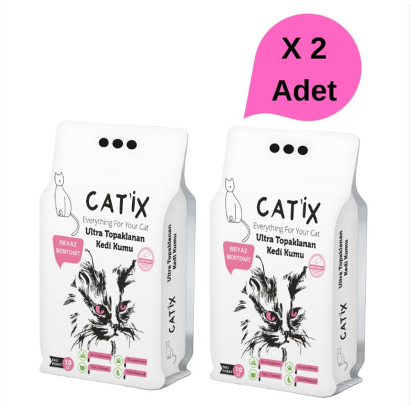 Catix 10Lt X 2 Adet Beyaz Bentoint Pudra Kokulu Ince Taneli Kedi Kumu Ultra Topaklanma