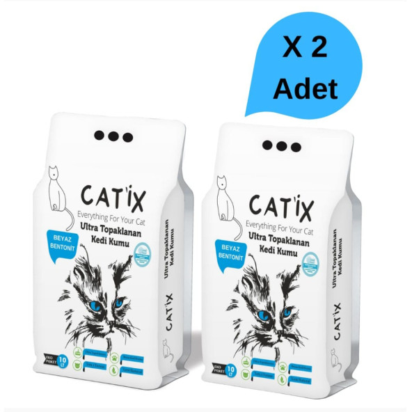 Catix 10Lt X 2 Adet Beyaz Bentoint Sabun Kokulu Ince Taneli Kedi Kumu Ultra Topaklanma