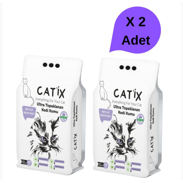 Catix 10Lt X 2 Adet Beyaz Bentoint Lavanta Kokulu Ince Taneli Kedi Kumu Ultra Topaklanma