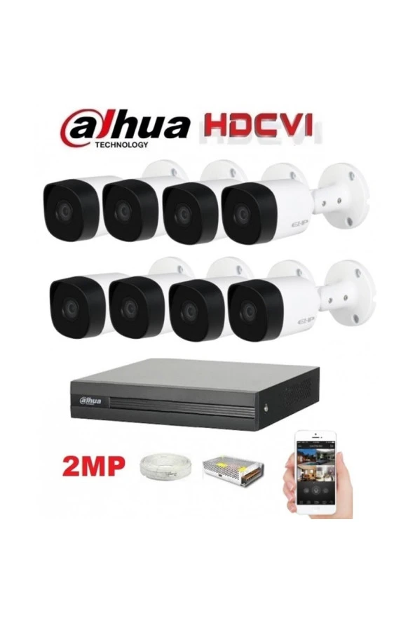 DAHUA RENKLİ 8 Kameralı 2mp Fullhd Güvenlik Kamera Seti 500GB HDD