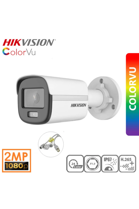 Bullet Ds-2ce10df0t Gece Renkli 2mp Ahd Kamera 3.6mm Colorvu H.265 Ip67